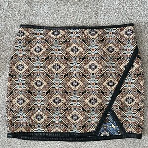 Express Jaquard Mini Skirt Faux Leather Trim